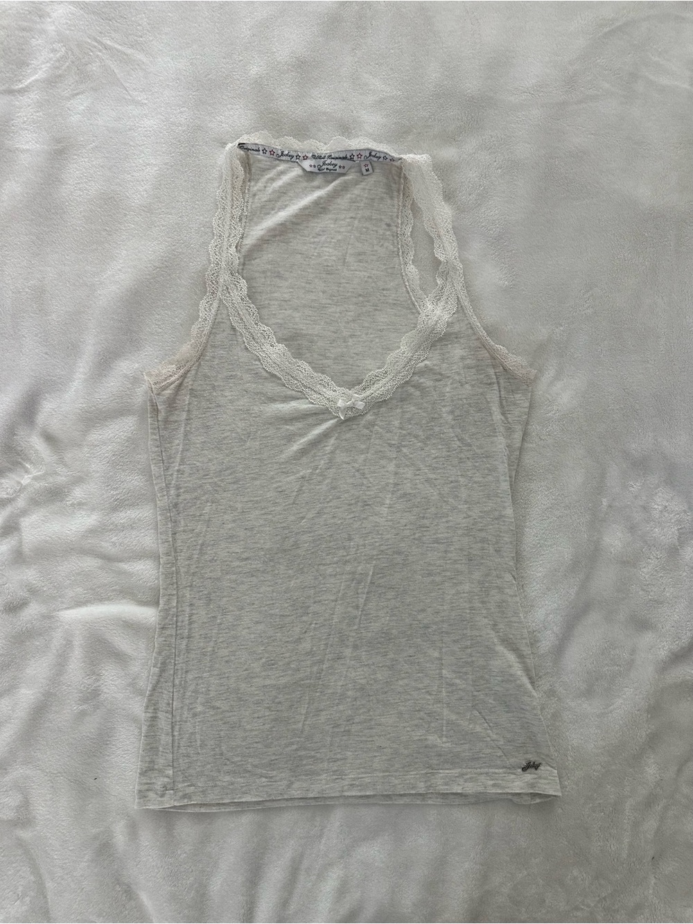 Jockey USA Originals Modal Light Heather Gray Lace Halter Tank Top SZ M Y2K 90s